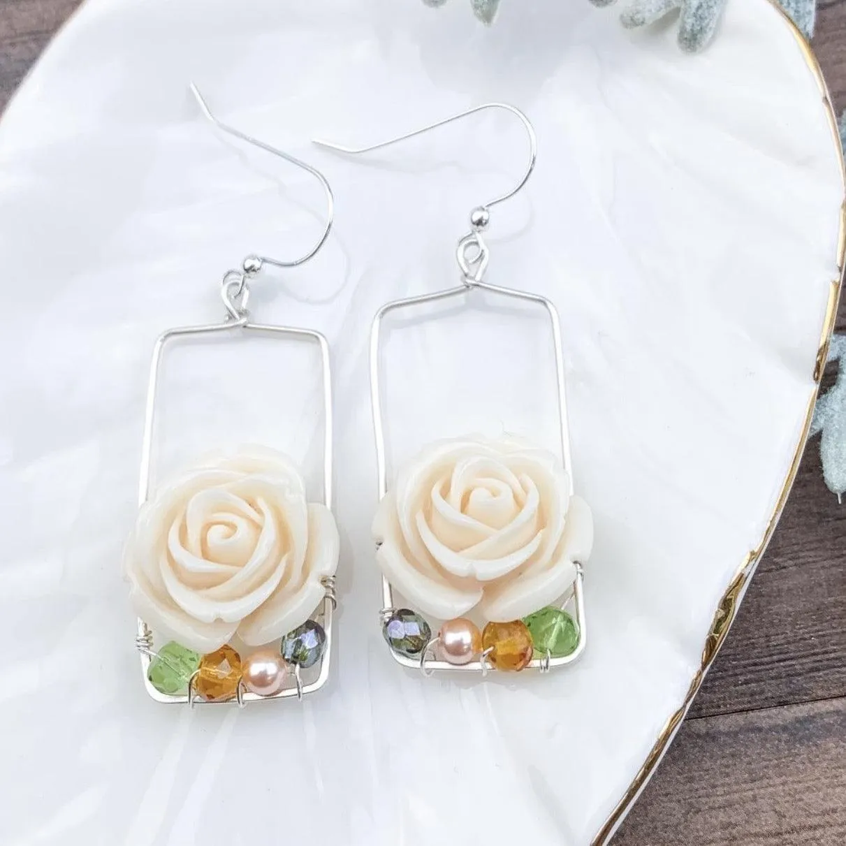 White Rose Boho Earrings
