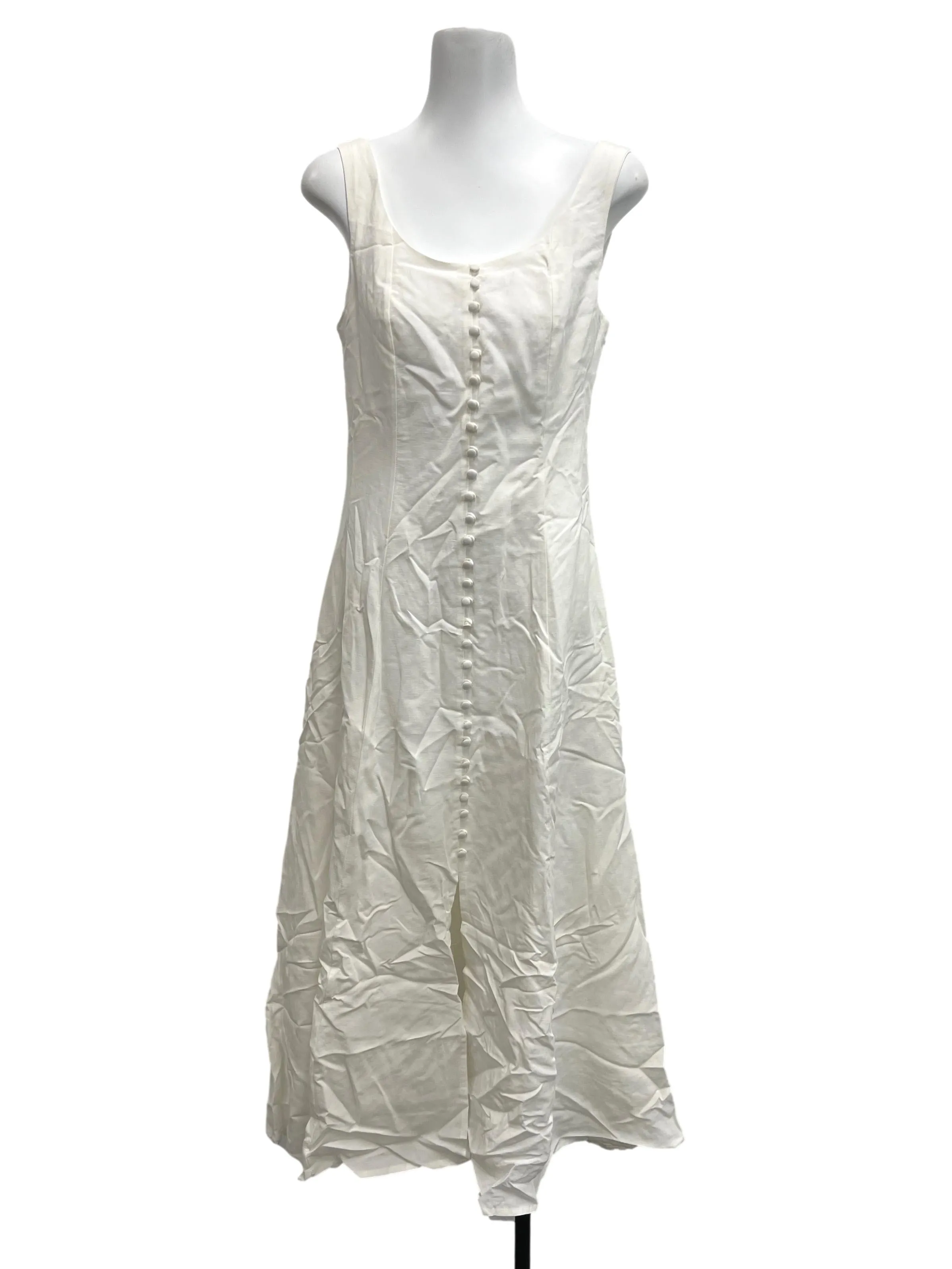White Scoop Neck Button Down Dress TEM