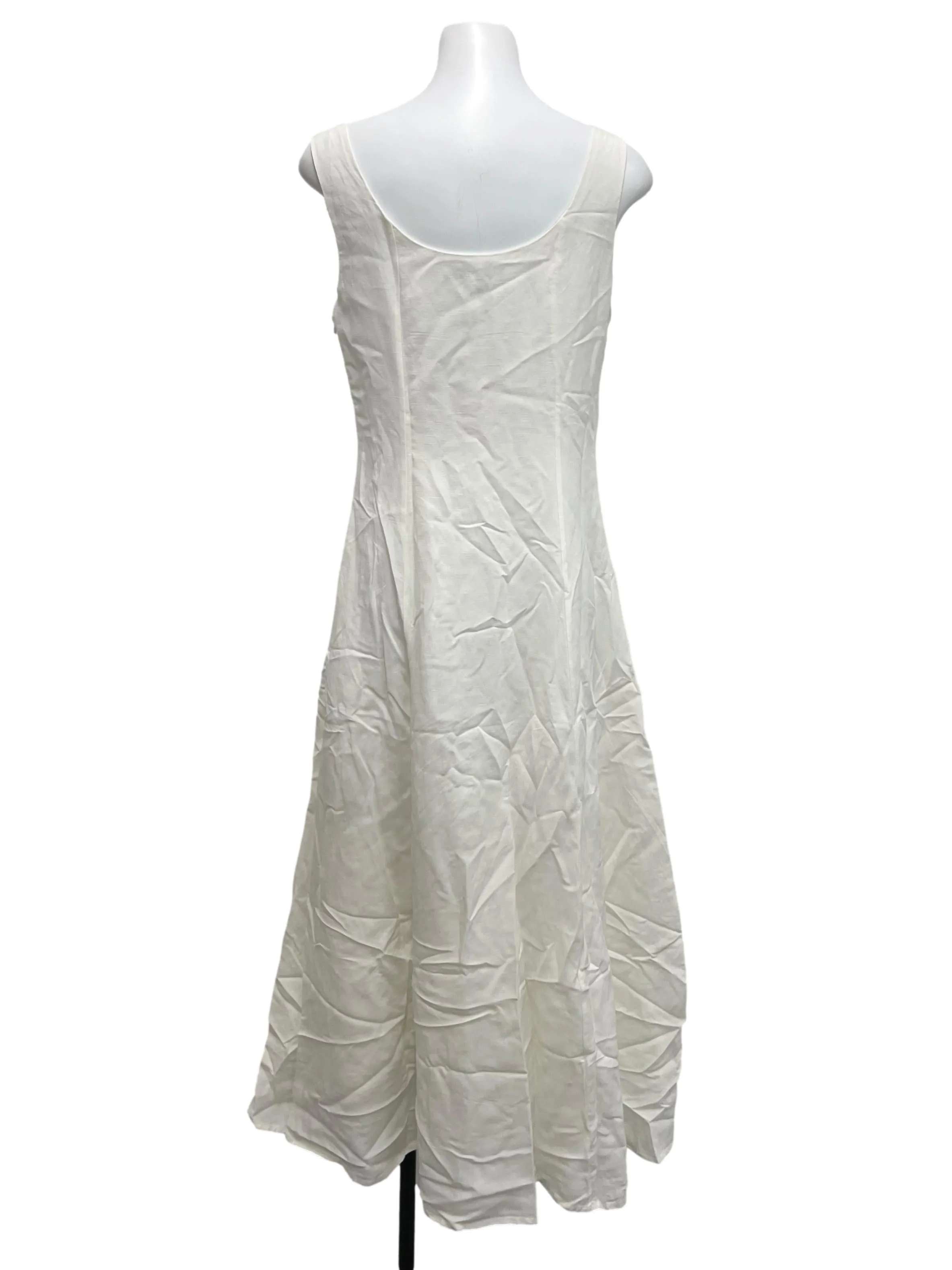 White Scoop Neck Button Down Dress TEM