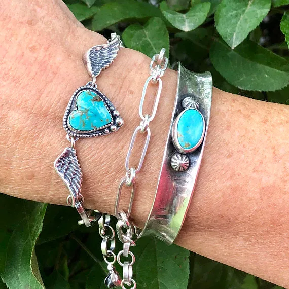 Wild heart with a gypsy soul hand wrought heavy chain sterling silver bracelet