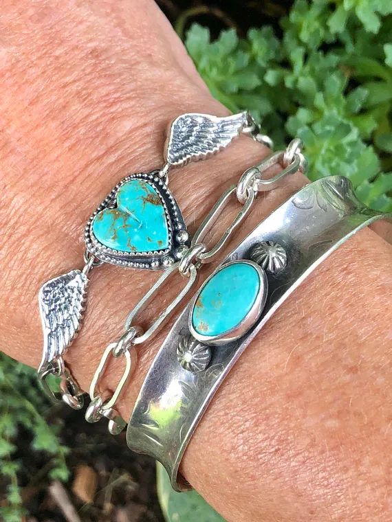 Wild heart with a gypsy soul hand wrought heavy chain sterling silver bracelet