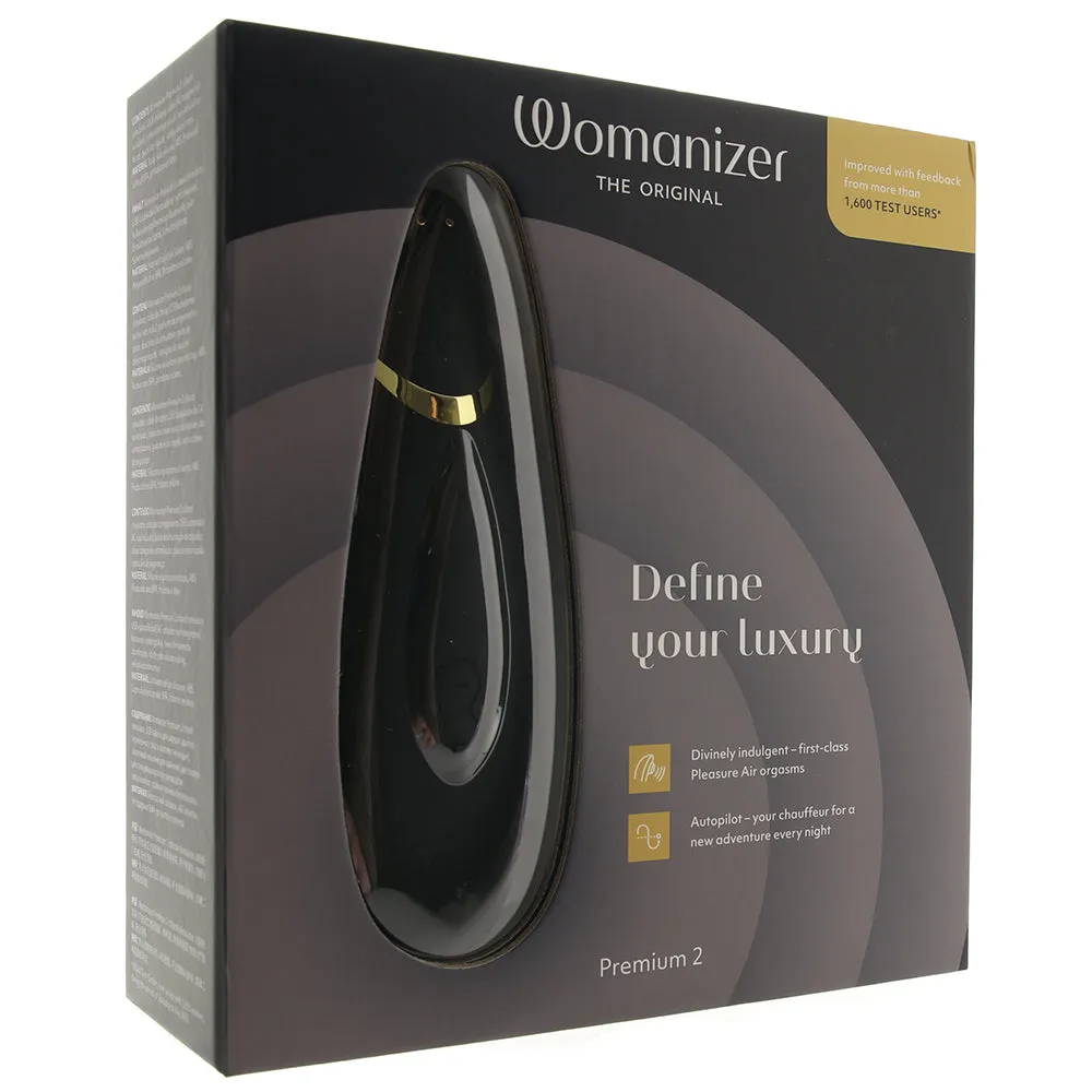 Womanizer Premium 2 Rechargeable Silicone Luxurious Pleasure Air Clitoral Stimulator Black