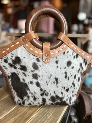 Wood Handle Leather & Cowhide Crossbody