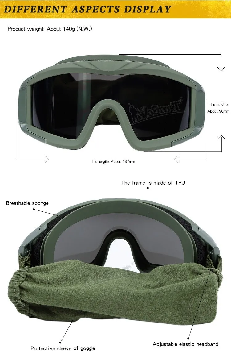 WST Desert Storm Goggles, 3 Lenses set - Green