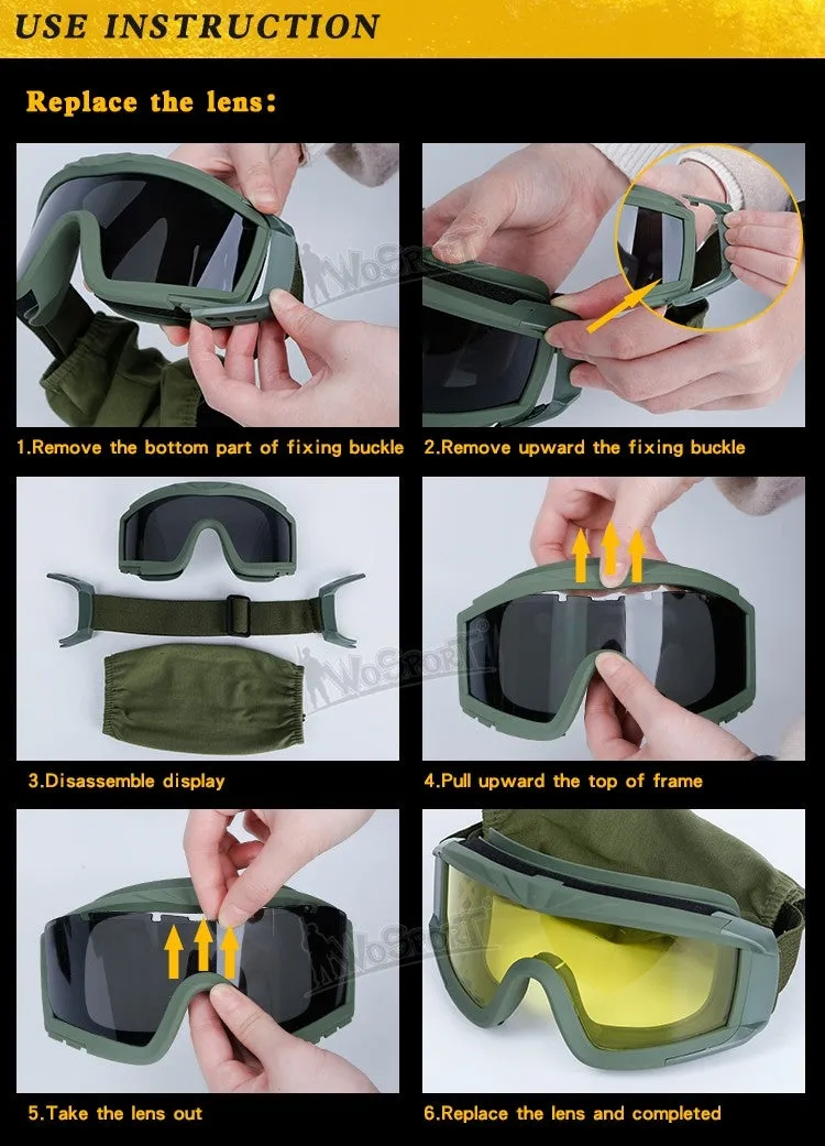 WST Desert Storm Goggles, 3 Lenses set - Green