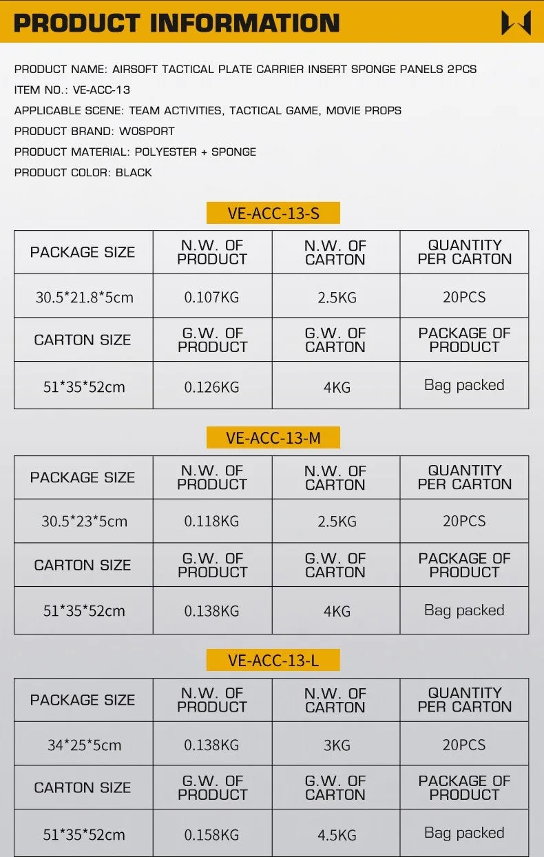 WST Foam Replica of SAPI Ballistic Inserts (2 pcs), Size L - Black