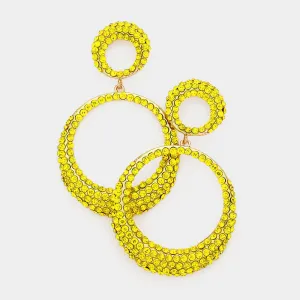 Yellow Rhinestone Embellished Hoop Earrings | 3" | 540872