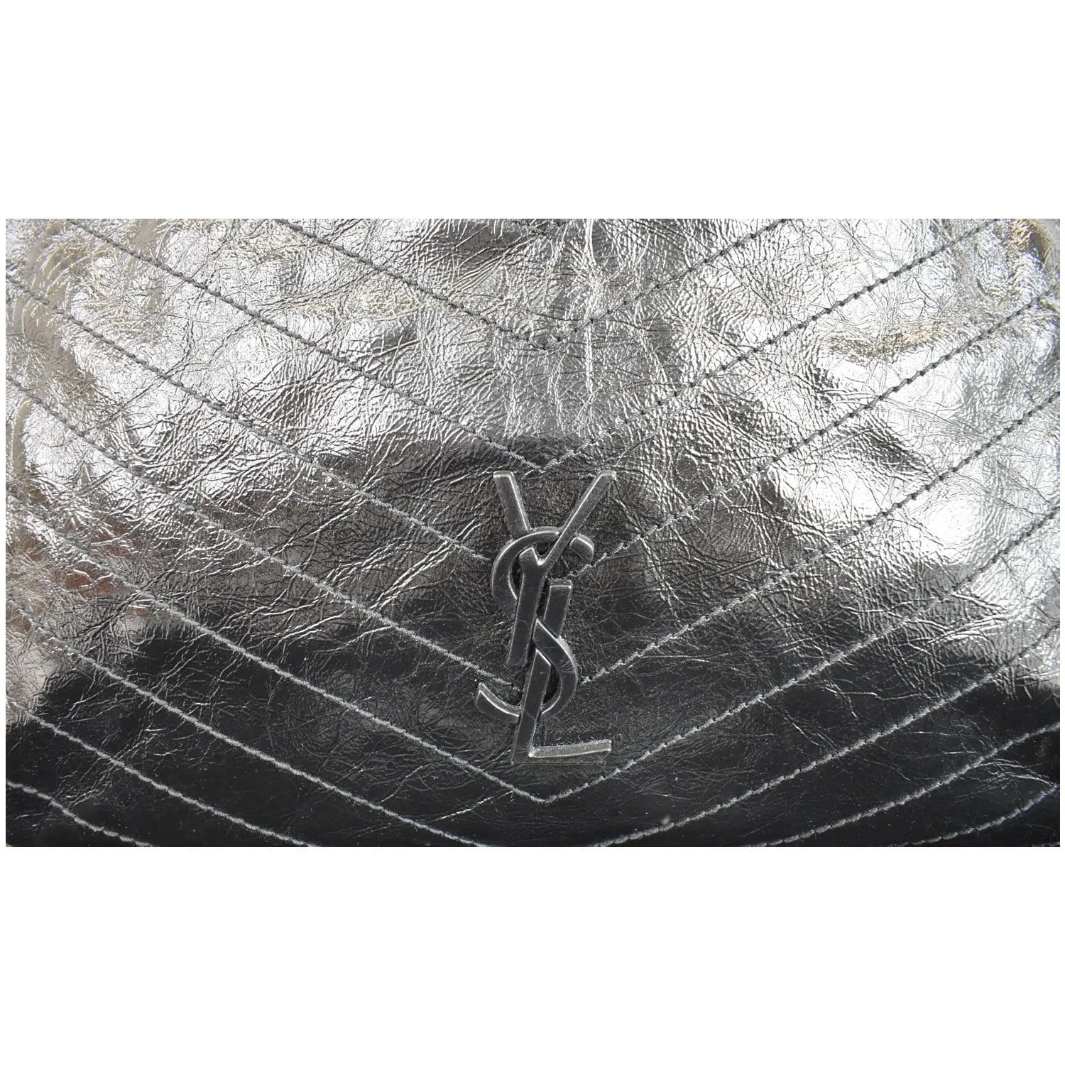 YVES SAINT LAURENT Niki Large Crinkle Leather Shopper Tote Bag Black