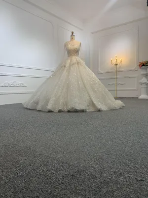 Z009-Long Sleeve Luxurious Sparkle Wedding Gown With Removable Decorative Piece