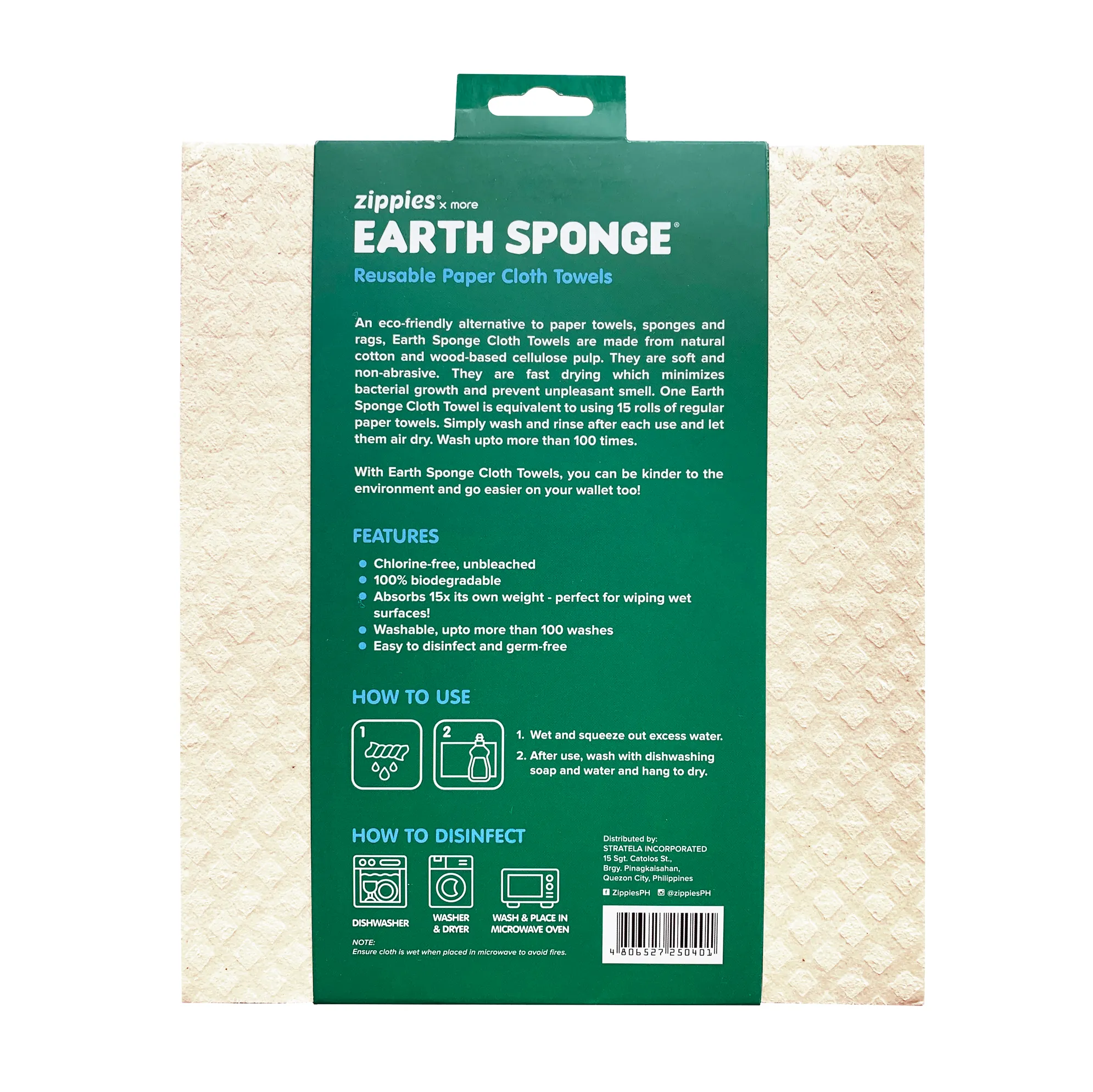 Zippies Earth Sponge Reusable Paper Cloth Towels